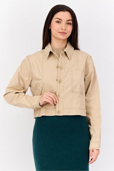 Esprit Women Plain Jacket Shirt, Tan