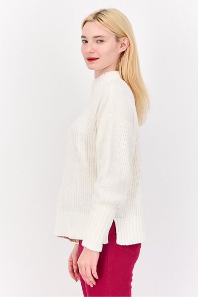 PİNK ROSE Women Mock Neck Knitted Sweater, Off White