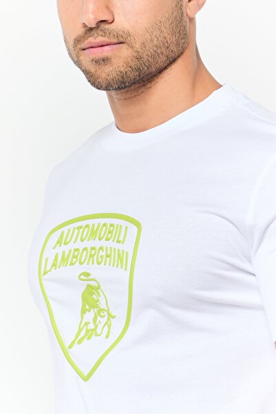 Lamborghini Men Crew Neck Short Sleeve Brand Logo T-Shirt, White