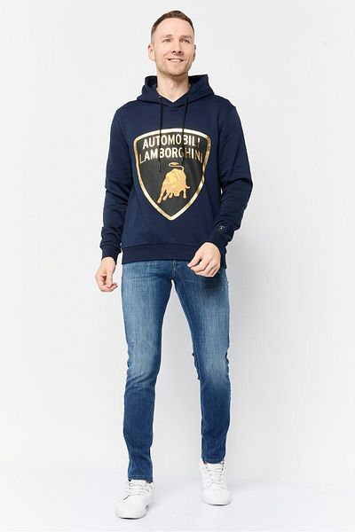 Lamborghini Men Brand Logo Long Sleeve Hoodie, Navy Blue