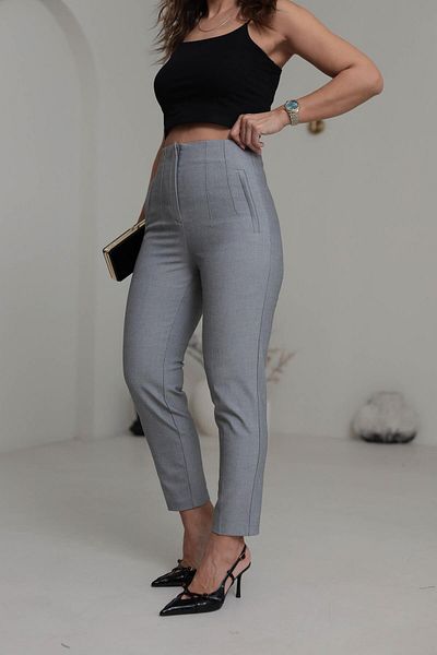 Telablanka Karol Önungü Flatolu Fabric Trousers Light Shiny with Gris