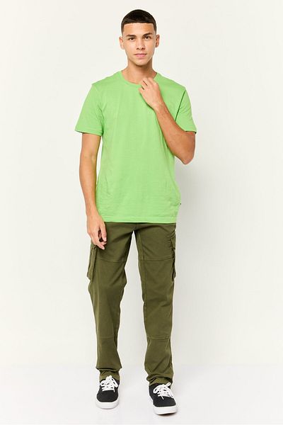 Threadbare Men Regular Fit Plain Cargo Pants, Olive