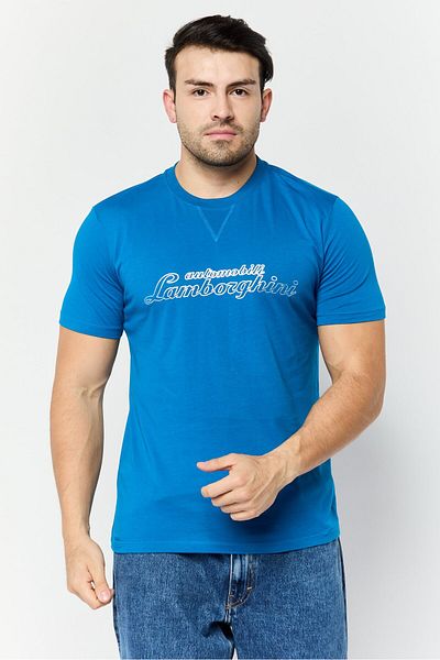 Lamborghini Men Crew Neck Short Sleeves Brand Logo T-Shirt, Blue