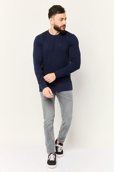 AMERICAN EAGLE Men Crew Neck Embroidered Logo Long Sleeves Sweatshirt, Dark Navy