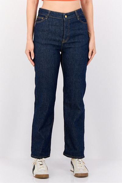 Esprit Women Straight Fit Plain Stretchable Slevedge Retro Jeans, Navy