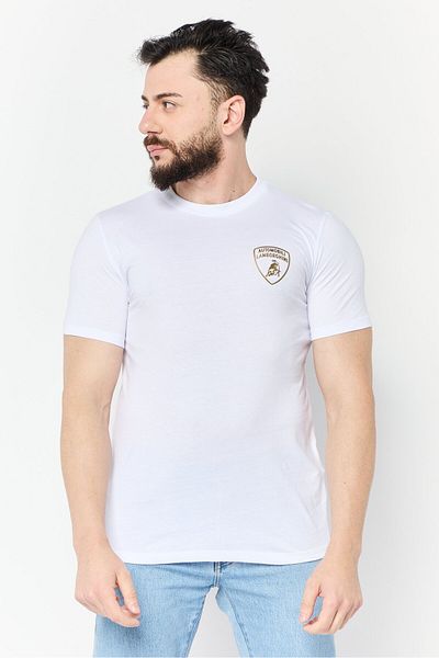Lamborghini Men Crew Neck Short Sleeves Brand Logo T-shirt, White
