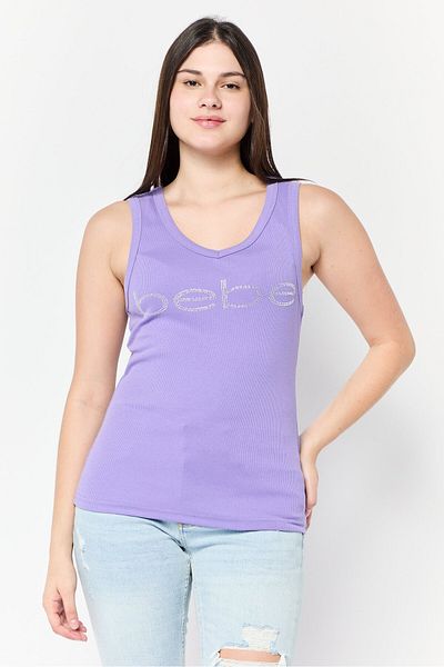 Bebe Women V-neck Sleeveless Brand Logo Tank Top, Purple