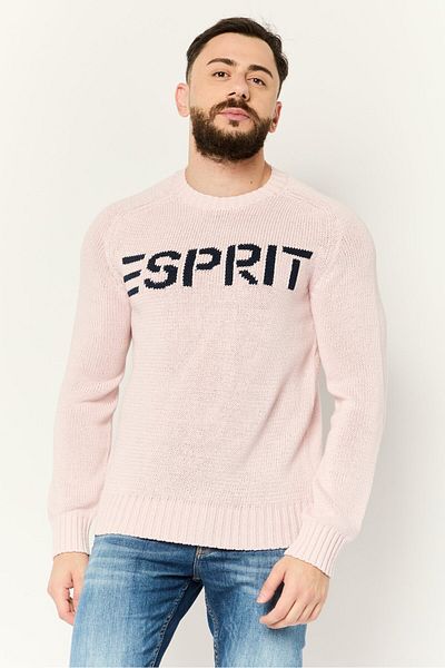 Esprit Men Ribbed Collar Knitted Sweaters, Pink