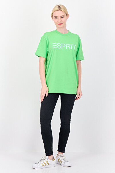 Esprit Women Crew Neck Short Sleeve Brand Logo T-Shirt, Bright Green