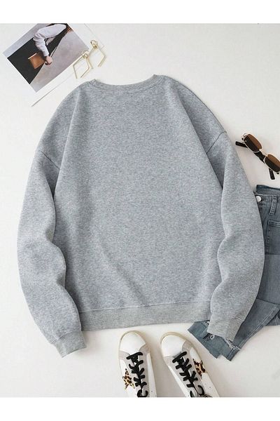 DUBU BUTİK Φούτερ Brooklyn 1898 - Γκρι στάμπα Oversize Crew Neck