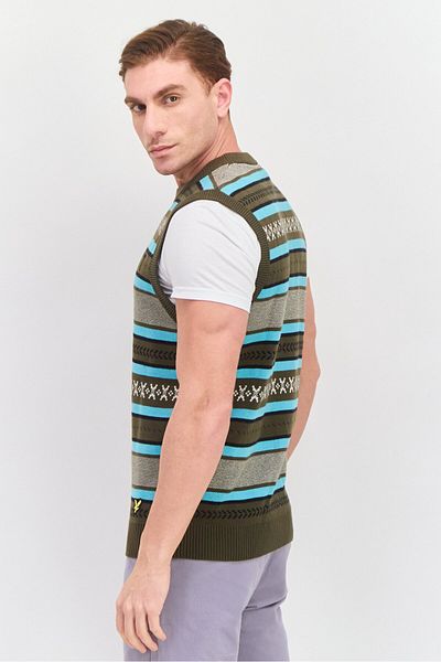 Lyle & Scott Men Crew Neck Knitted Long Sleeves Sweater Vest, Multicolor