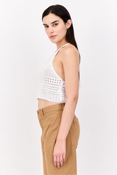 Don't Call Me Jennyfer Women Halter Neck Sleeveless Eyelet Tank Top, White