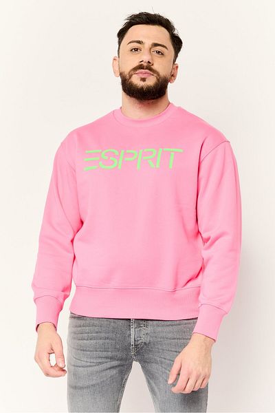 Esprit Men Crew Neck Brand Logo Long Sleeves Sweatshirt, Pink