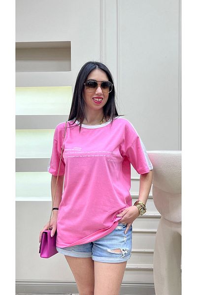 CLAYES Leisure Future Segmented Single Jersey T-Shirt - Pink White Oversize Crew Neck κοντομάνικο T-shirt