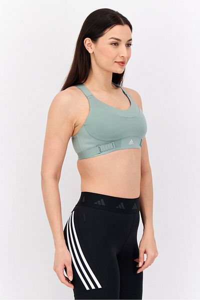 adidas حمالة صدر رياضية مبطنة بشعار العلامة التجارية للنساء، لون أخضر حكيم