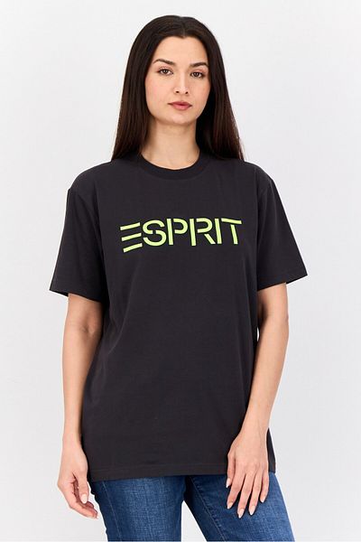 Esprit Women Crew Neck Short Sleeve Brand Logo T-shirt, Black