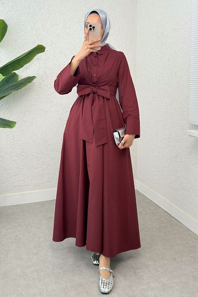 Salih Çelebi Front Tie Hijab Dress 2534 - Bordo