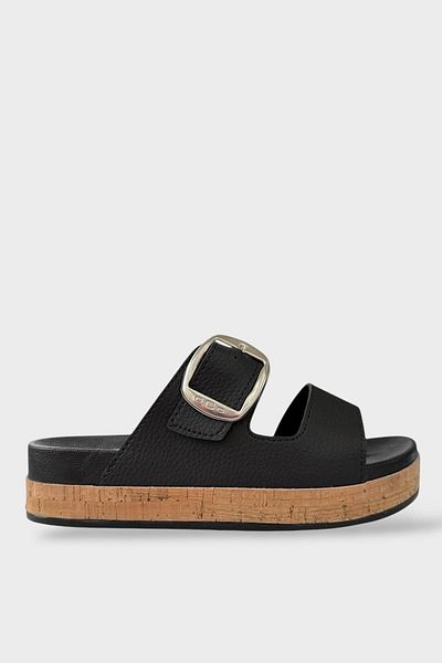 Liger Women's Stylish Oiled Slippers - Thick Sole Buckle Comfortable Home Holiday Slippers Black