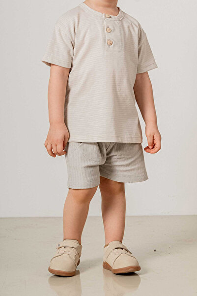 bombe Baby Kids Crew Neck Half Button Shorts Cotton Comfortable 2-Piece Set