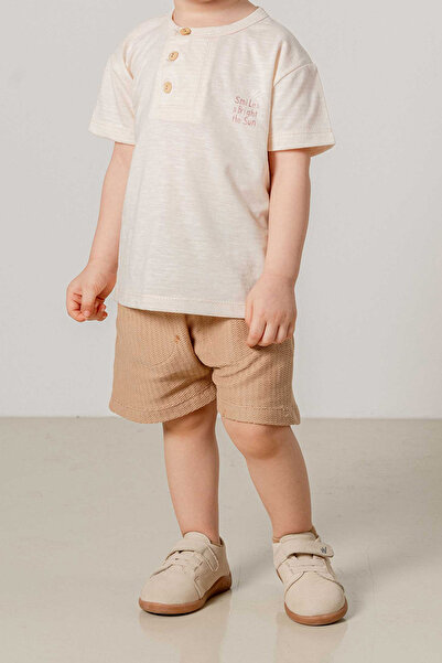 bombe Baby Kids Crew Neck Half Button Shorts Cotton Comfortable 2-Piece Set