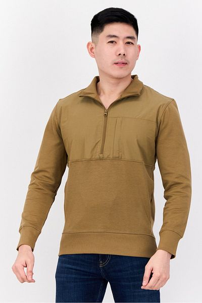 Esprit Men Mock Neck Solid Long Sleeves Sweatshirt, Brown