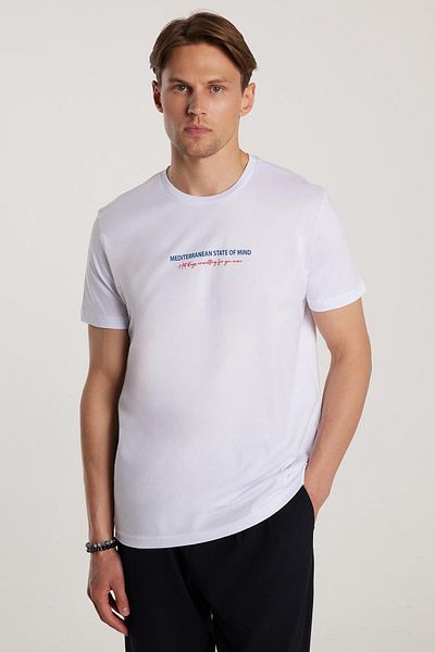 Tudors Ανδρικό T-shirt Slim Fit Slim Fit 100% βαμβακερό τυπωμένο λευκό μπλουζάκι με λαιμόκοψη