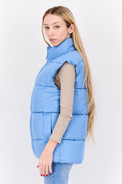 Monki Women Quilted Puffer Vest Jacket, Slate Blue