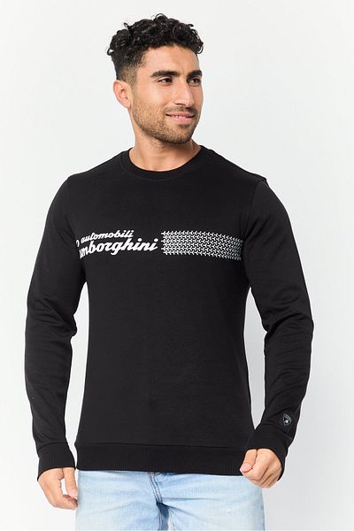 Lamborghini Men Crew Neck Graphic Print Long Sleeves Sweatshirt, Black