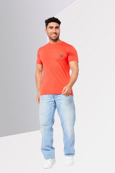 Lamborghini Men Crew Neck Short Sleeves Brand Logo T-shirt, Red