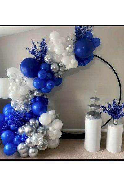 Çemrek Süs Parti Circumcision Mevlüt Baby Navy Blue White Silver Chrome Balloon Chain Set of 100