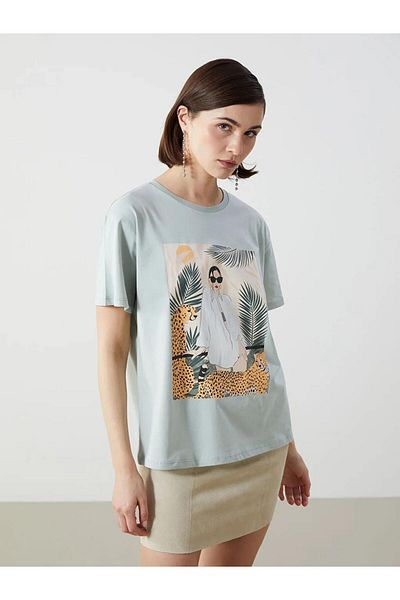 LC Waikiki Tricou pentru damă cu imprimeu LCW Vision verde