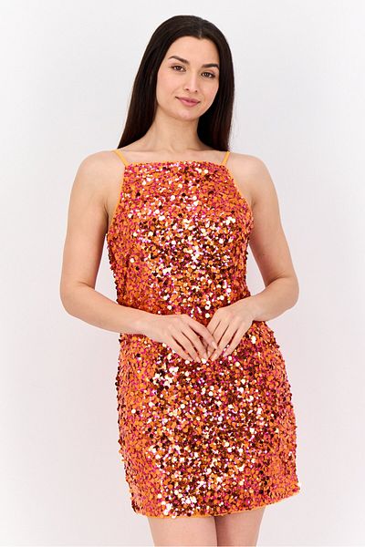 Esprit Women Sequin Mini Dress, Orange