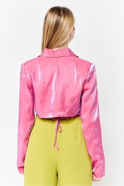 Heartbreak Women Regular Fit Metallic Crop Blazer, Pink