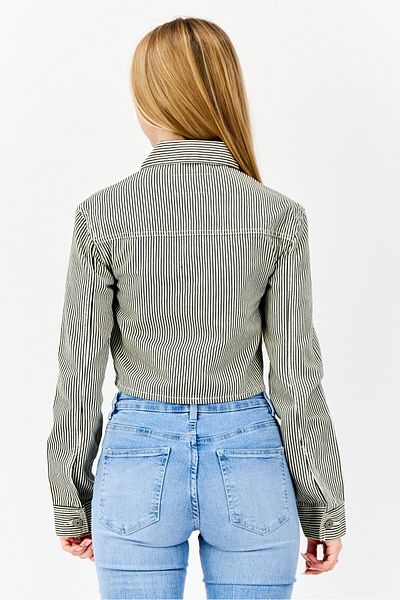 Don't Call Me Jennyfer Women Stripe Denim Jacket, Multicolor
