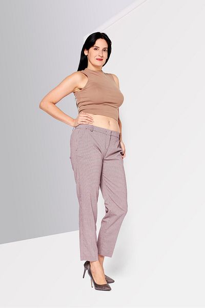 PİNKO Women Regular Fit Plaid Chino Pants, Red