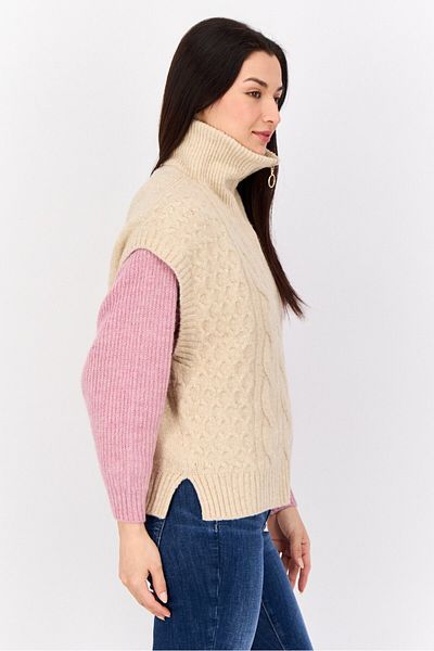 Esprit Women Mock Neck Knitted Sweater, Dark Beige