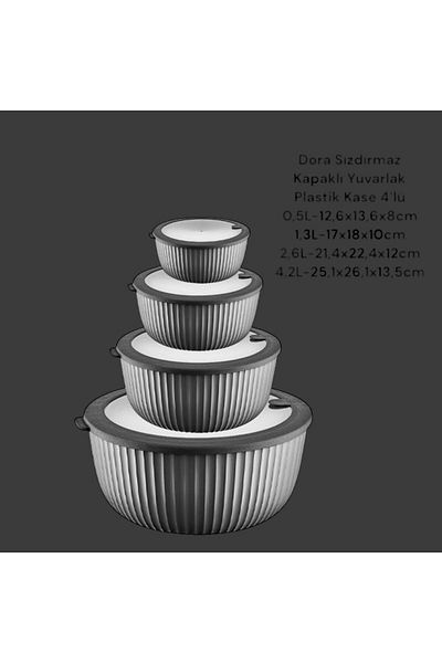 HOLLYHOME 4-Piece My Dörümzüm Round Plastic Bowl with Lid Anthracite
