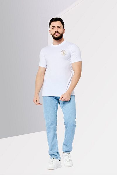 Lamborghini Men Crew Neck Short Sleeves Brand Logo T-shirt, White