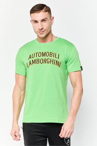 Lamborghini Men Crew Neck Short Sleeves Embroidered Logo T-Shirt, Green