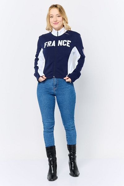 Don't Call Me Jennyfer Women High Neck Embroidered Sweatshirt, Navy