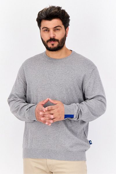 GAS Men Crew Neck Long Sleeve Knitted Sweater, Heather Grey