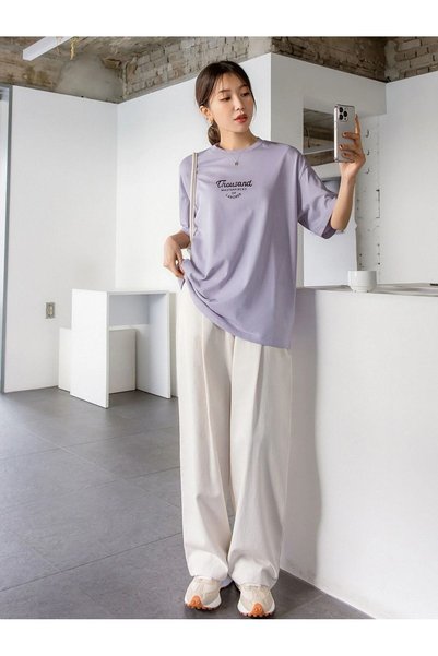 MEİLİFENG Women's Lilac Thousand Printed Oversize T-Shirt