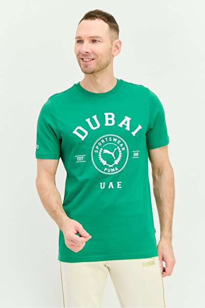 Puma تي شيرت رجالي رياضي بأكمام قصيرة مناسب للأنشطة الخارجية، لون أخضر أرشيفي