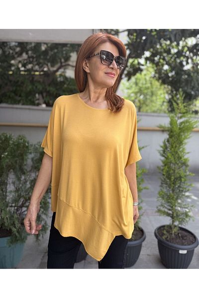DenizEge Asymmetric Viscose T-Shirt Yellow