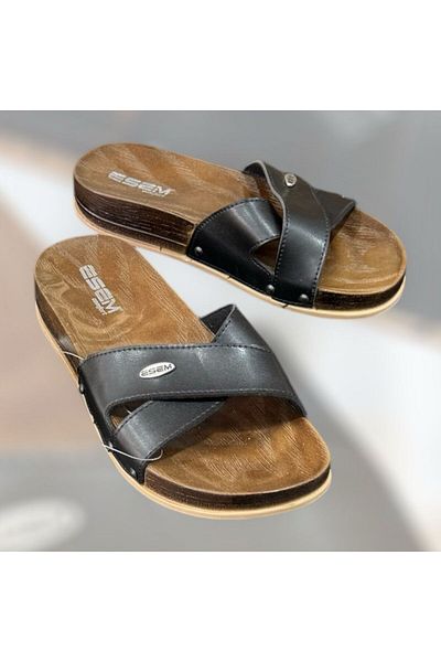 Esem Women's Black Comfort Sole Cross Model Slippers