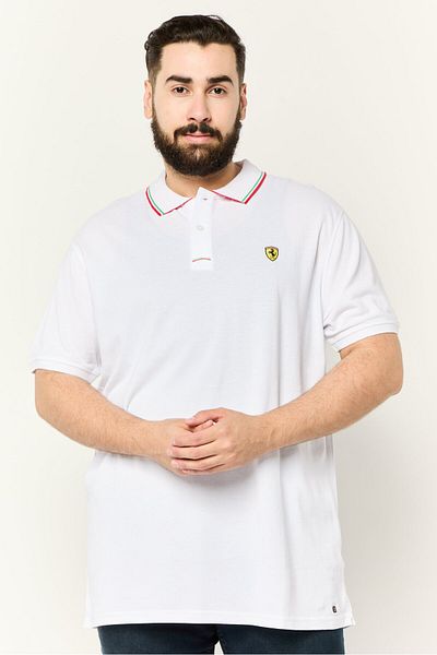 Scuderia Ferrari Men Regular Fit Brand Logo Short Sleeve Polo Shirt, White