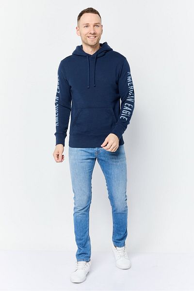 AMERICAN EAGLE Men Brand Logo Long Sleeves Hoodie, Navy