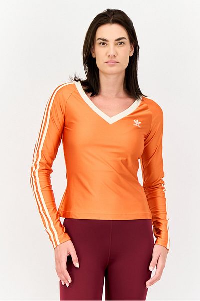 adidas بلوزة رياضية نسائية بأكمام طويلة للخارج، برتقالية