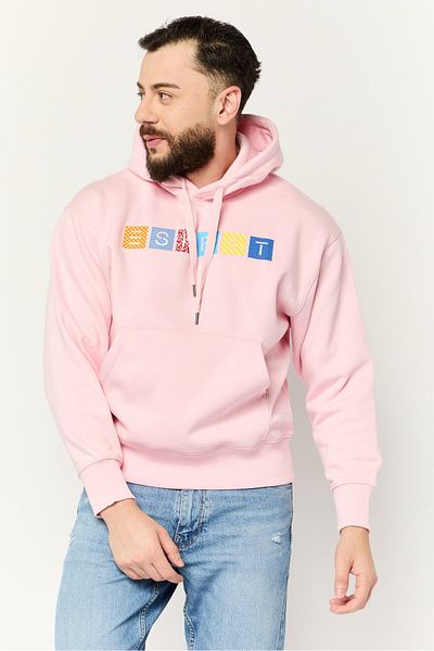 Esprit Men Brand Logo Long Sleeve Hoodie, Pink