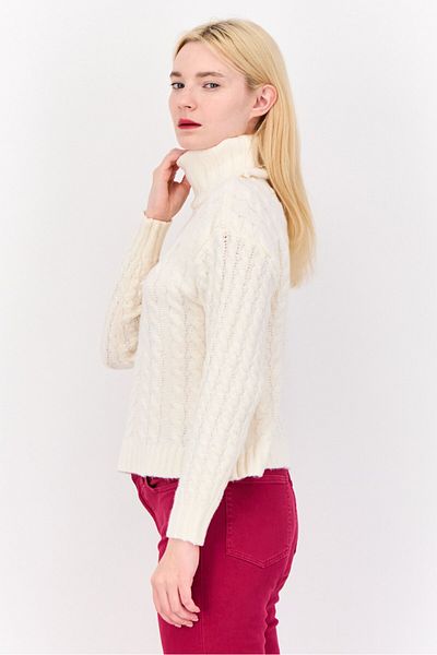PİNK ROSE Women Turtle Neck Knitted Sweater, Off White